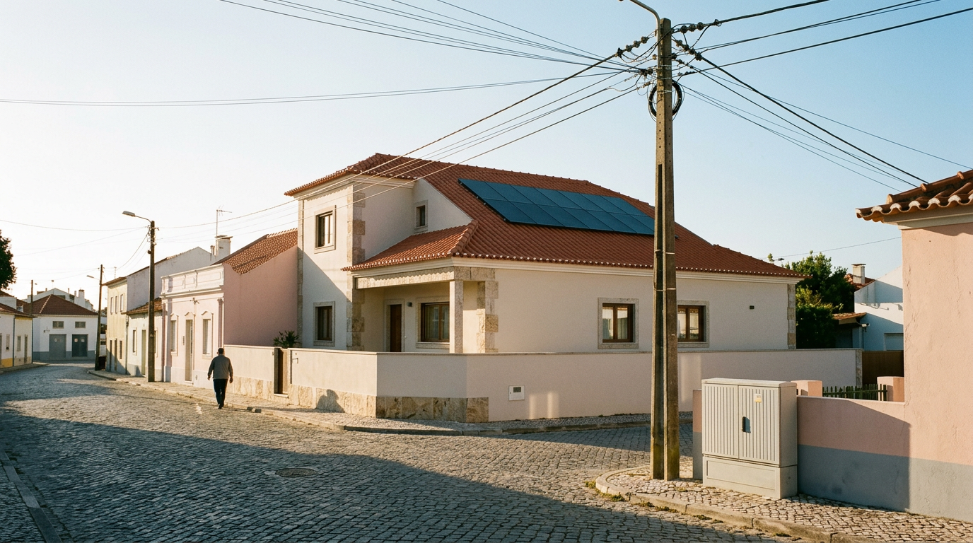 Infraestrutura elétrica de habitação em contexto urbano português, em fotografia documental