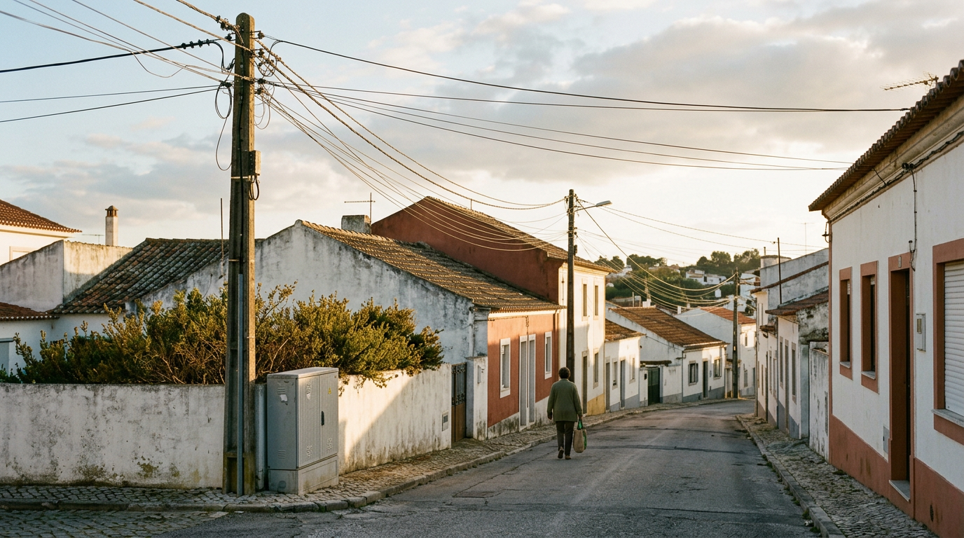 Infraestrutura elétrica de habitação em contexto urbano português, em fotografia documental